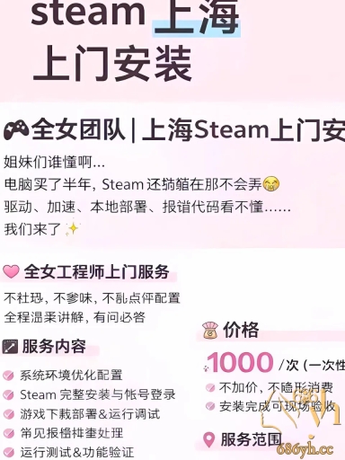 上海全女团队Steam上门安装 1000一次陪玩PC游戏 清理QQ内存超爽体验 1
