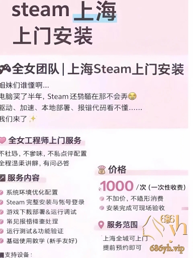 上海全女团队Steam上门安装 1000一次陪玩PC游戏 清理QQ内存超爽体验 1